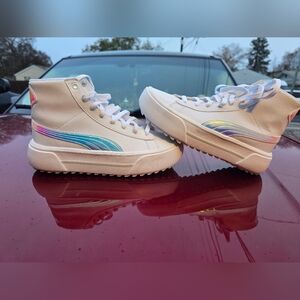 Puma Cream High-Tops with Rainbow Details